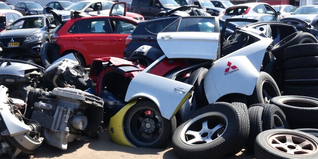 Mitsubishi car parts at wreckers yard