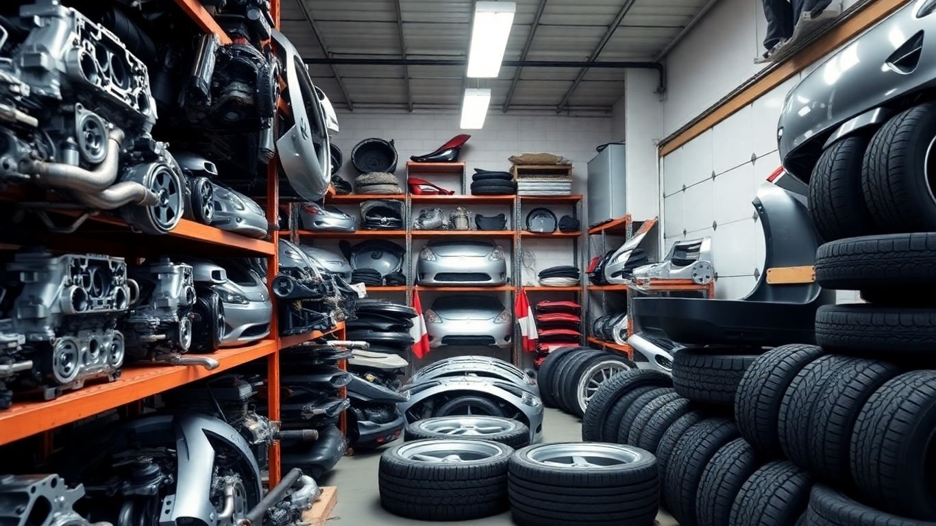 Mitsubishi car parts in a workshop