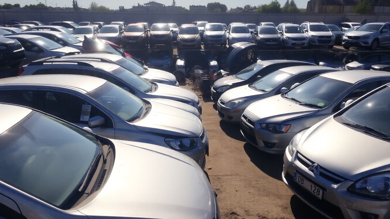 Mitsubishi car parts at a Perth wrecking yard.