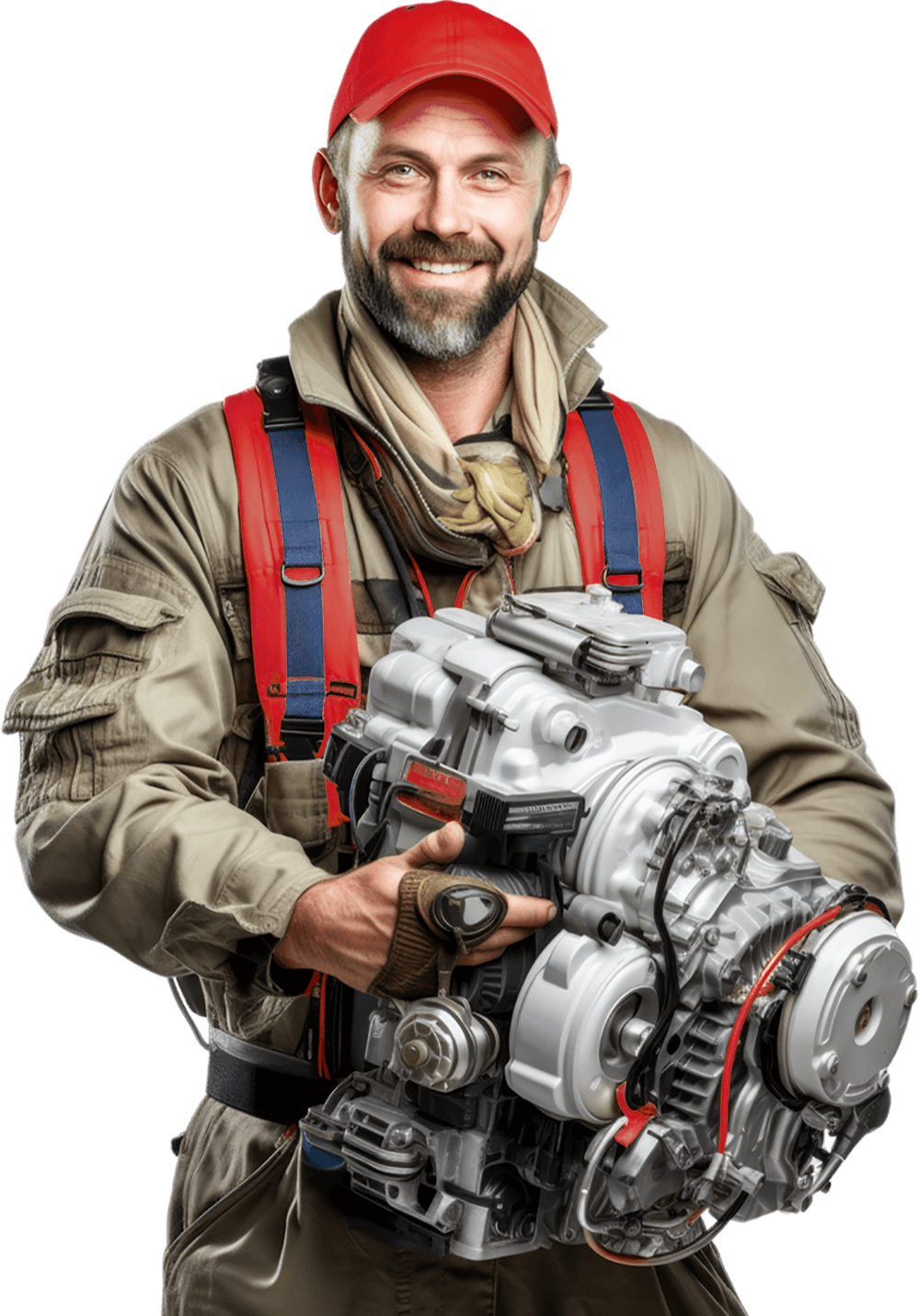 a mechanic enthusiast proudly displaying a car engine