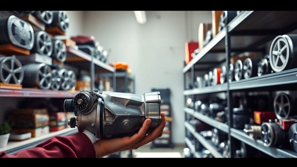 Mitsubishi car parts in a workshop