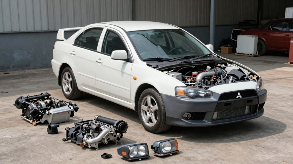 Mitsubishi Lancer parts at a Toowoomba wrecking yard.