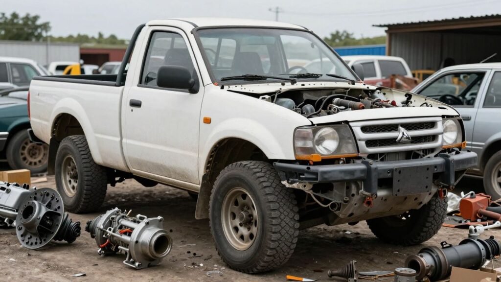 Mitsubishi Triton parts and engines at a wrecking yard.