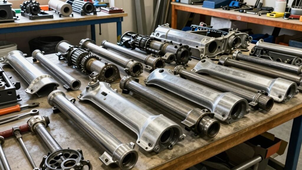 Mitsubishi car parts in a workshop